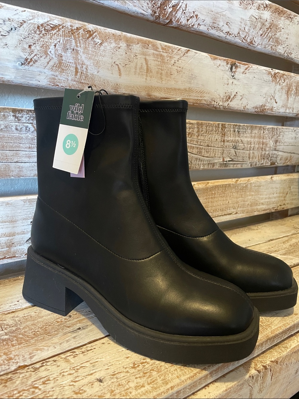 wild fable Black Chunky Platform Ankle Boots Size 8.5 BNWT
